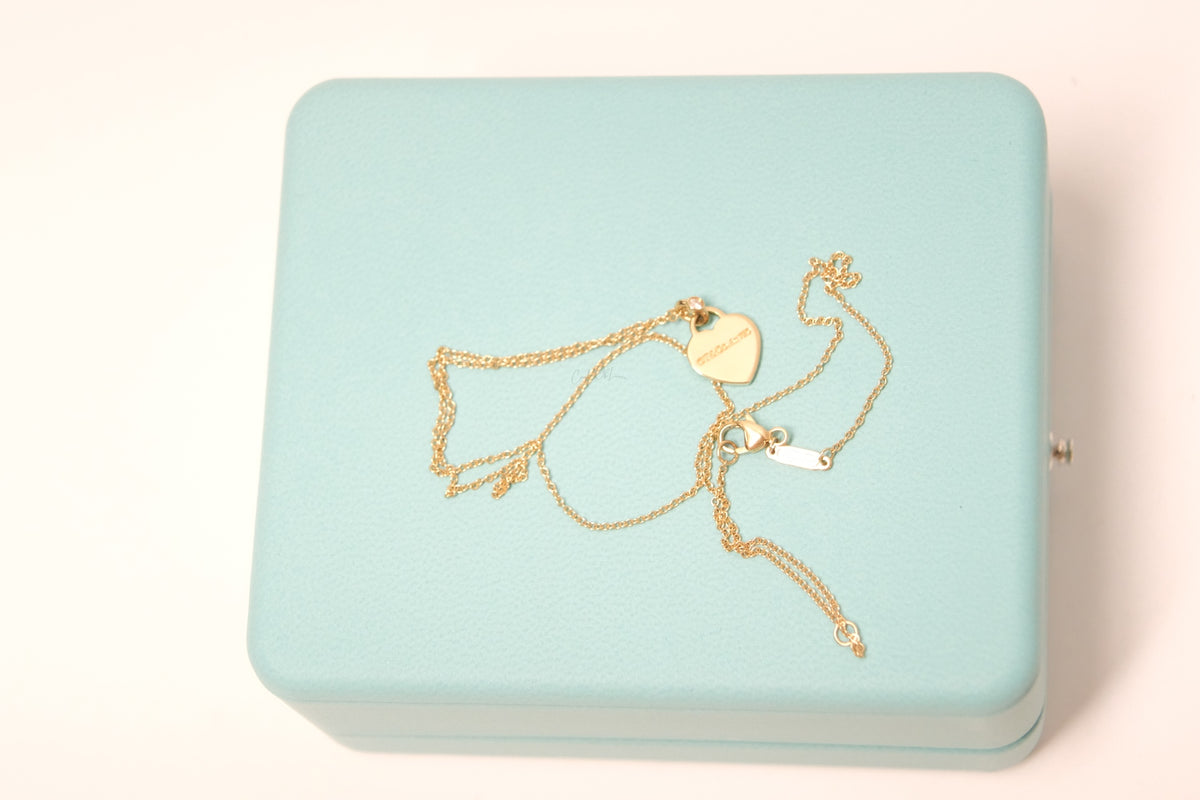 TIFFANY MINI HEART TAG PENDANT WITH A DIAMOND  NECKLACE 18K GOLD