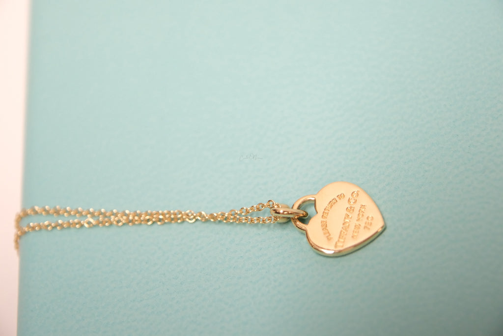 TIFFANY MINI HEART TAG PENDANT WITH A DIAMOND  NECKLACE 18K GOLD