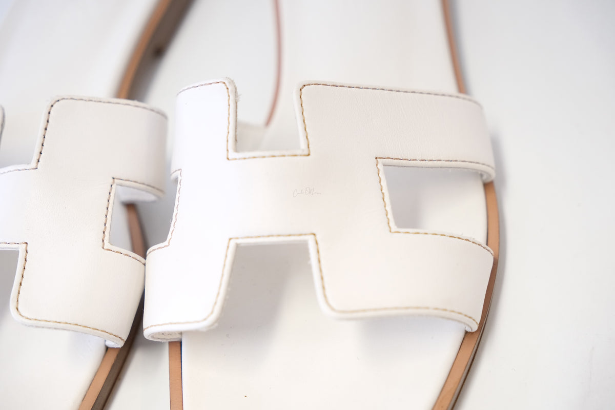 HERMES ORAN SANDAL BLANC 37 1/2