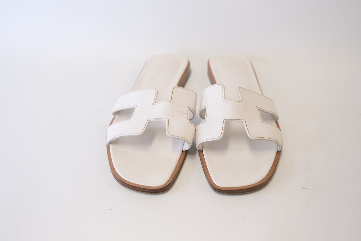 HERMES ORAN SANDAL BLANC 37 1/2