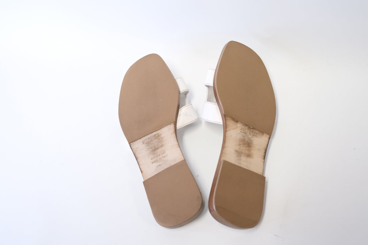 HERMES ORAN SANDAL BLANC 37 1/2