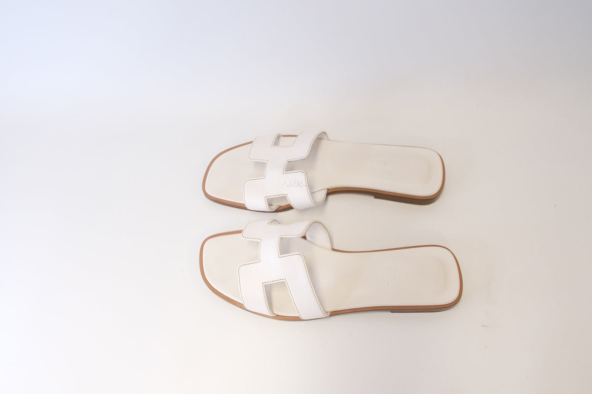 HERMES ORAN SANDAL BLANC 37 1/2