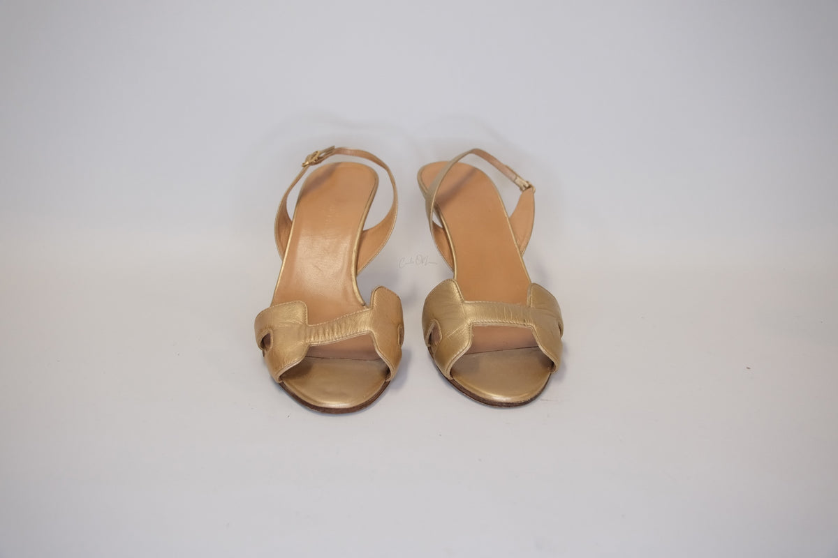 HERMES NIGHT SLINGBACK SANDAL METTALIC  GOLD LEATHER  SIZE 37