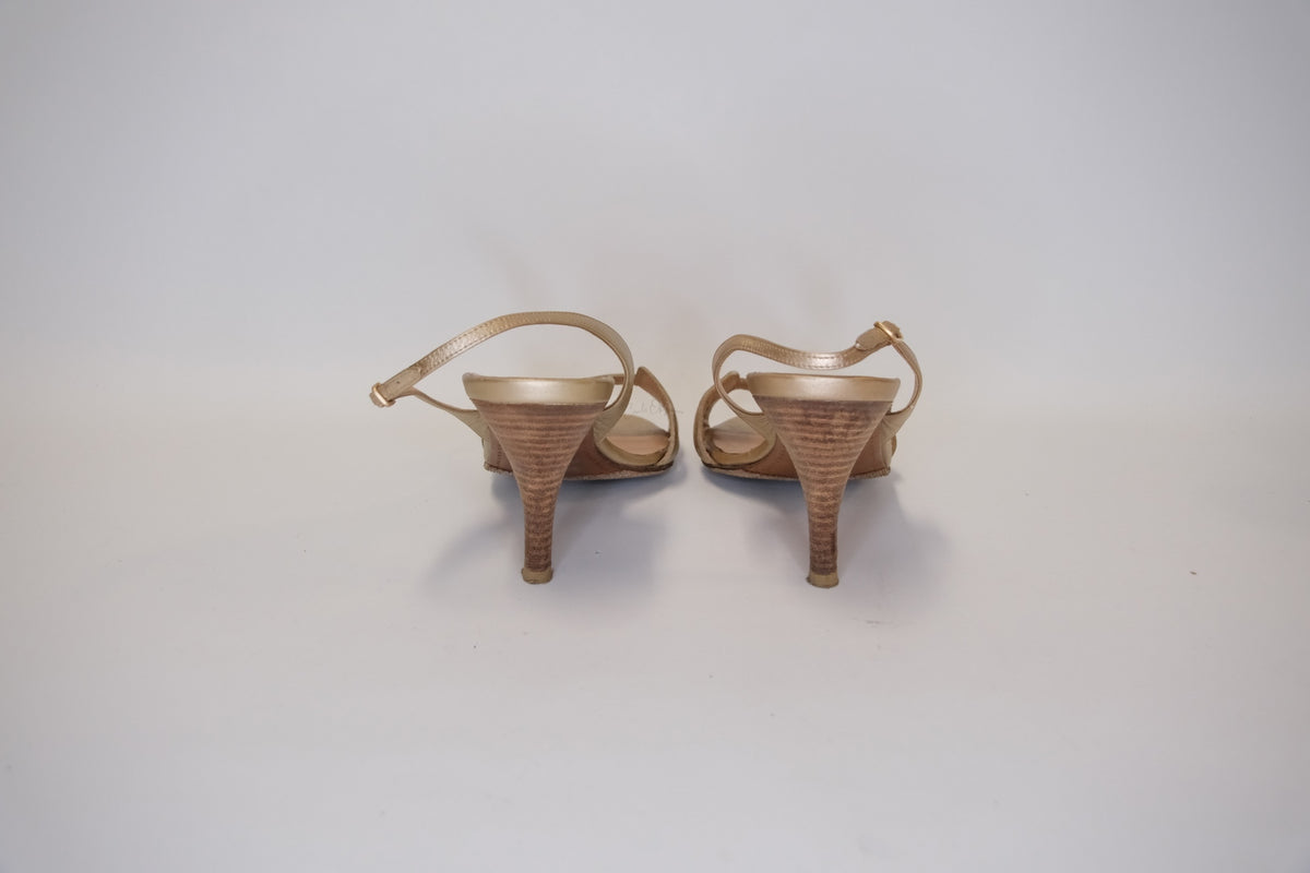 HERMES NIGHT SLINGBACK SANDAL METTALIC  GOLD LEATHER  SIZE 37