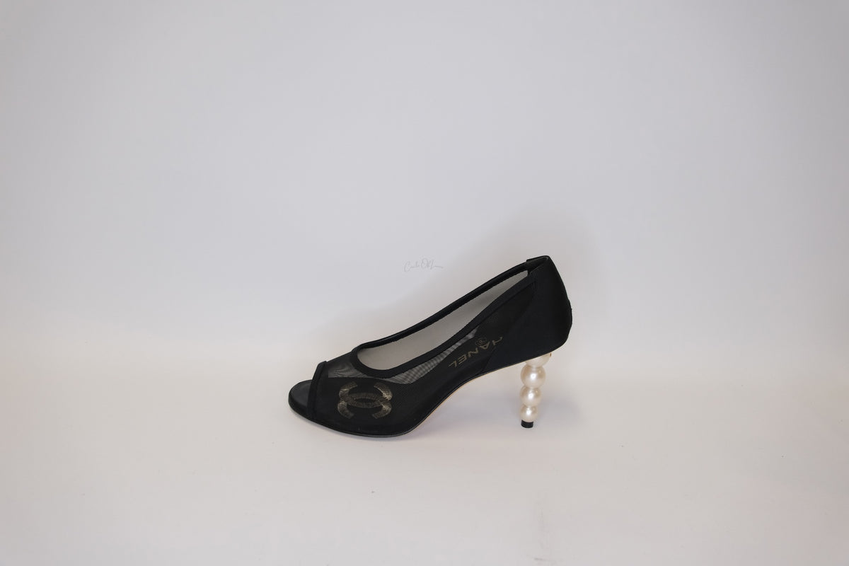 CHANEL MESH POINT HEEL  PEARL  SIZE 37