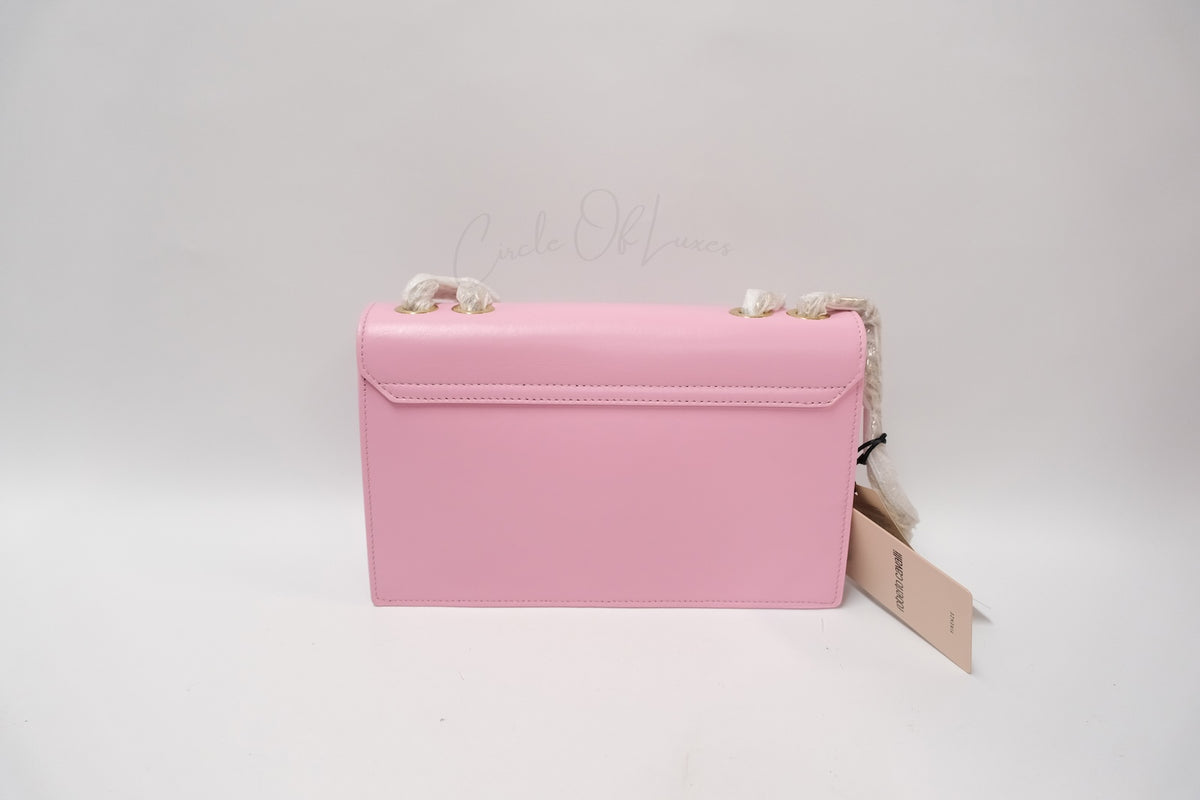 ROBERTO CAVALLI PINK LEATHER RC SNAKE FLAG BAG