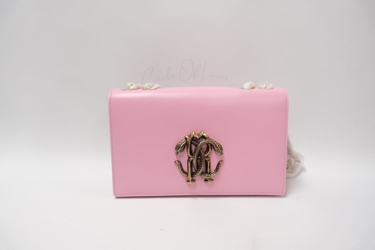 ROBERTO CAVALLI PINK LEATHER RC SNAKE FLAG BAG