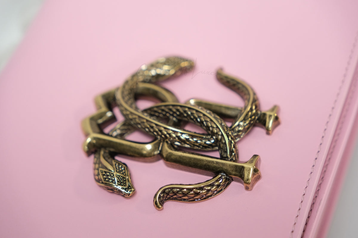 ROBERTO CAVALLI PINK LEATHER RC SNAKE FLAG BAG