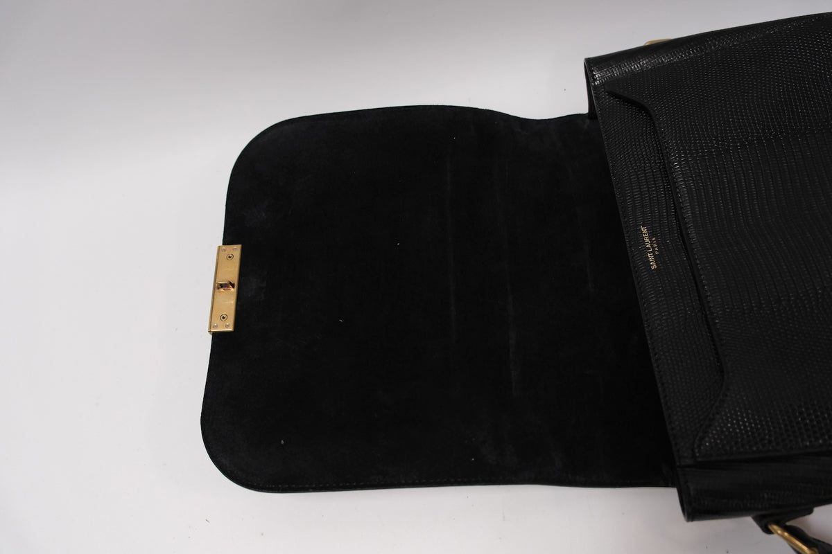 SAINT LAURENT BETTY BLACK SMALL BAG LIZARD EMBOSSED
