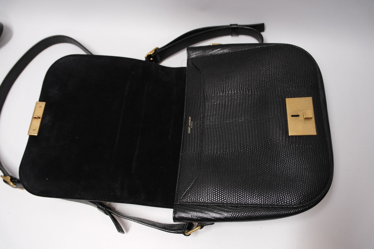 SAINT LAURENT BETTY BLACK SMALL BAG LIZARD EMBOSSED
