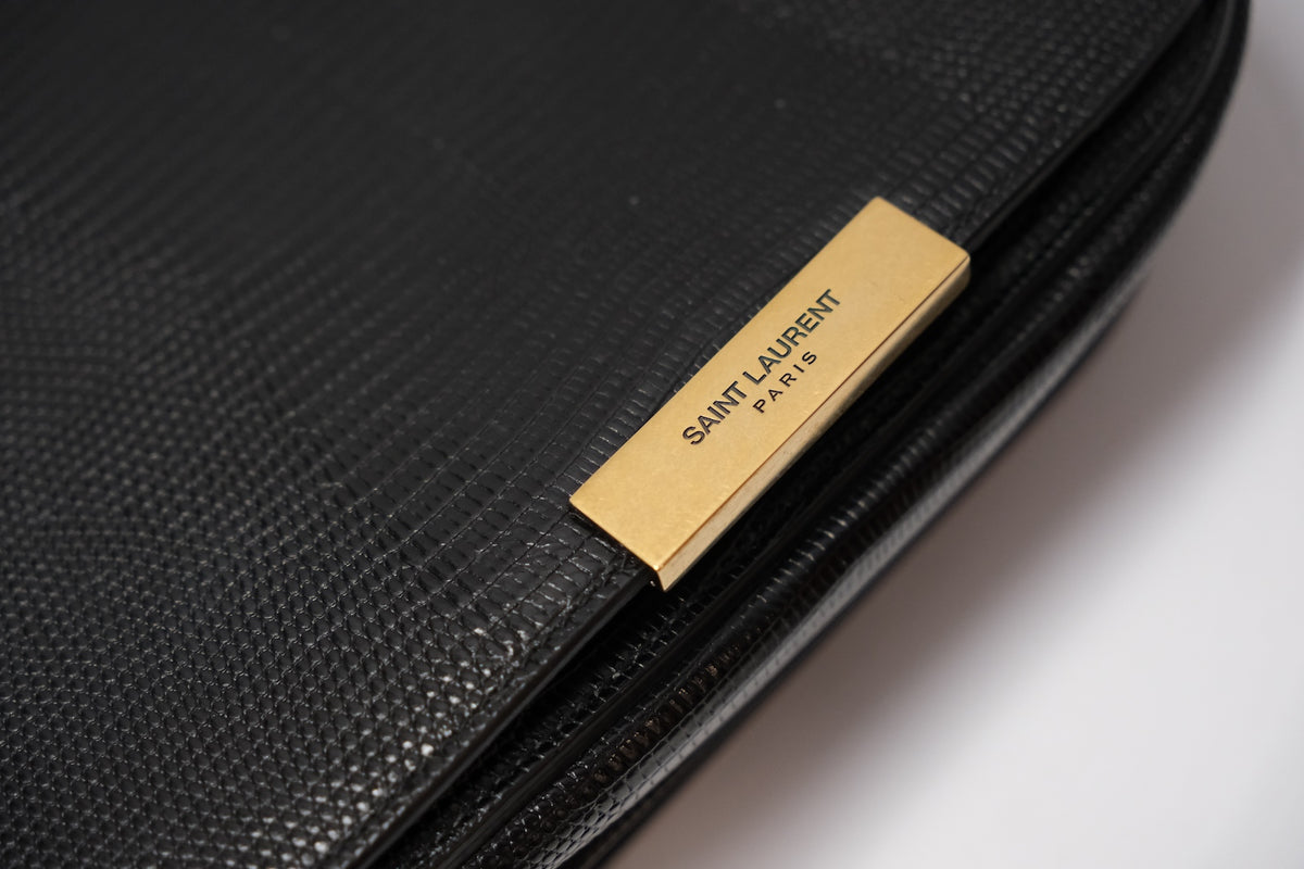 SAINT LAURENT BETTY BLACK SMALL BAG LIZARD EMBOSSED