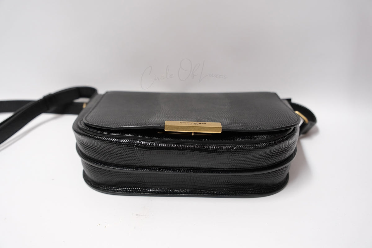 SAINT LAURENT BETTY BLACK SMALL BAG LIZARD EMBOSSED