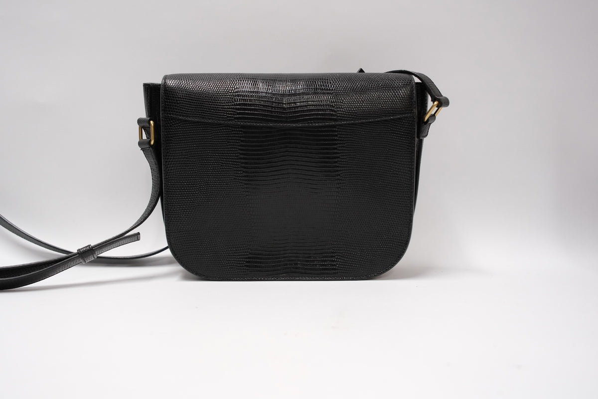 SAINT LAURENT BETTY BLACK SMALL BAG LIZARD EMBOSSED