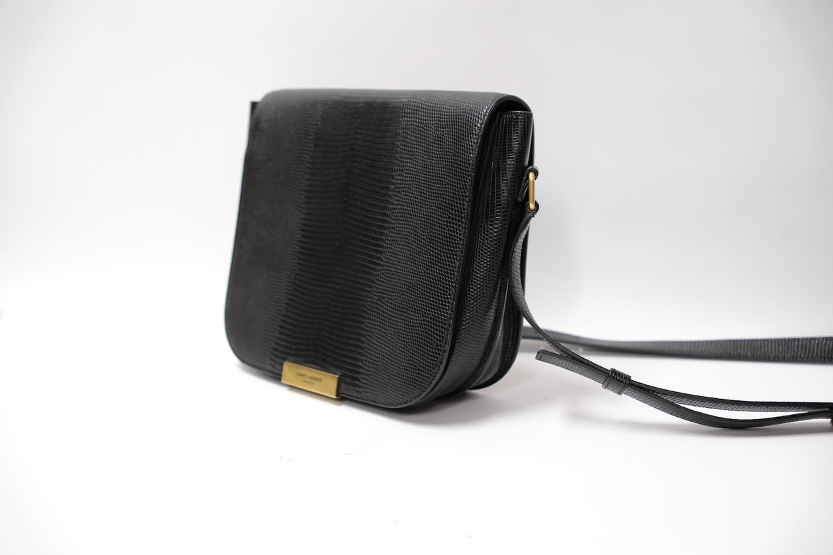 SAINT LAURENT BETTY BLACK SMALL BAG LIZARD EMBOSSED